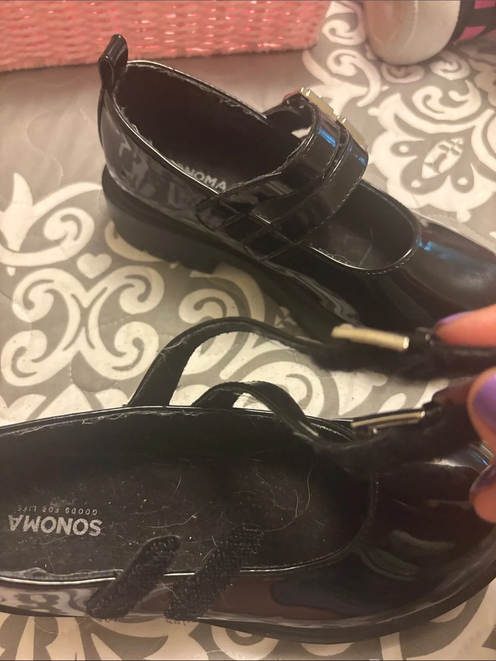 Girls size 13 Sonoma Black Patent Double-Strap Mary Jane Shoes for Kids